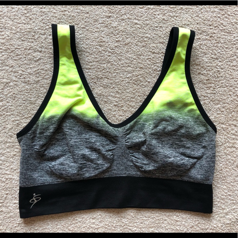 Amazing Sports Sport Bra Yoga Size L/XL Gray Yellow Gradient Comfy Support Nice